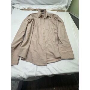 Mens Milano Moda Tan Long Sleeve ButtonUp Shirt Size 18-18.5 37/38 Sequin Collar